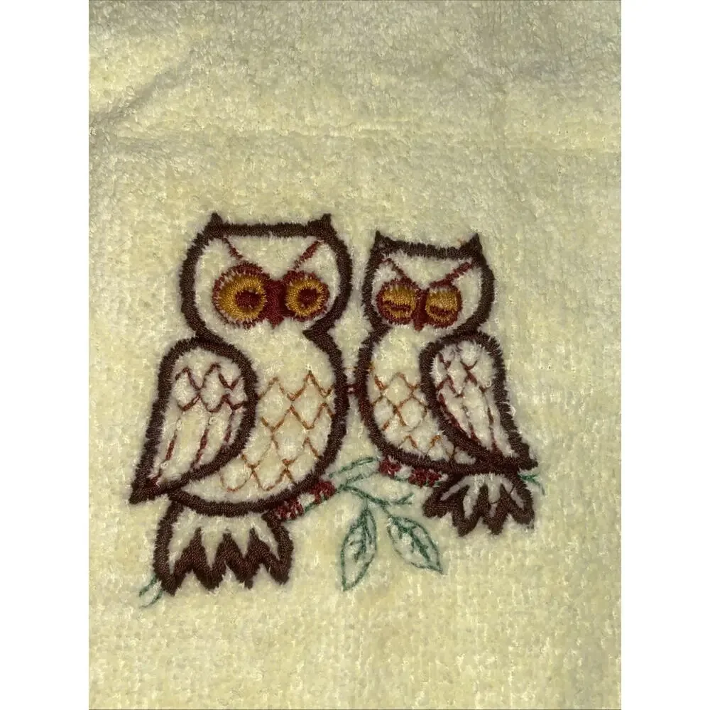 Vintage Cannon 4 Pc Yellow Towel Set Bath Hand Washcloth USA Owls Embroidered